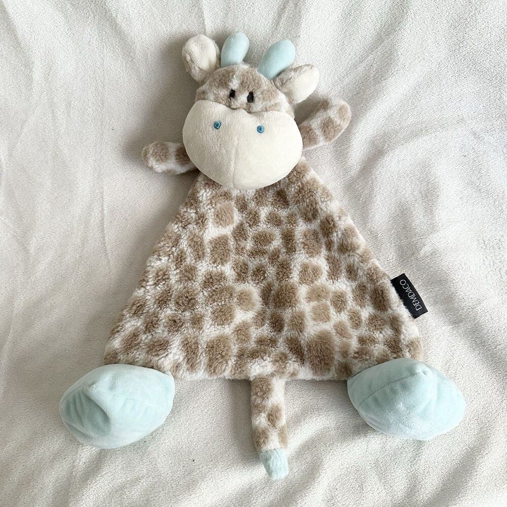 Demdaco Nat & Jules Baby Lovey Giraffe Plush Tan Blue Rattle 14” Security 2019